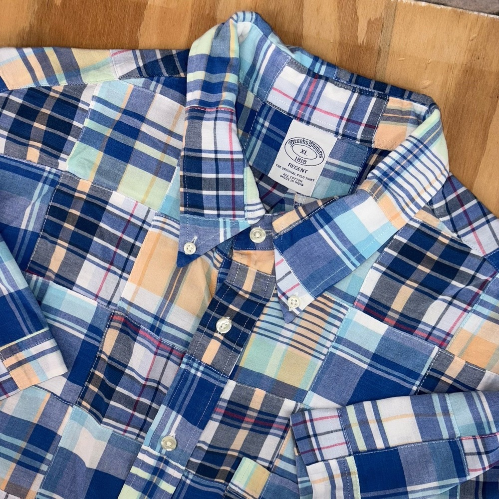 Brooks Brothers Regent‎ Patchwork India Madras Short Sleeve Button Down XL